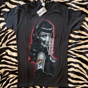 Bettie Page Sugar Skull/Rockabilly/Tattoo/Zombie Hot Topic T-Shirt - Small (NWT)